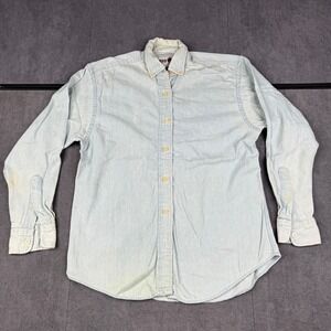 Vintage IMUS Denim Shirt Mens Made USA Button Down Light Blue Workwear